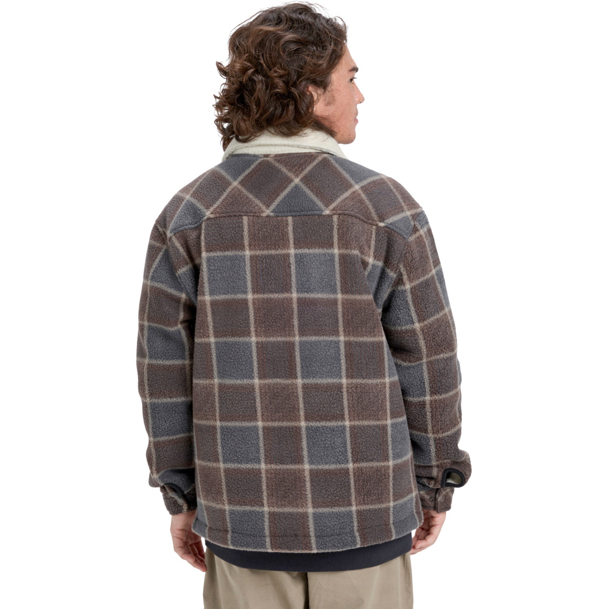 2026 Quiksilver Mens Sherpa Fleece Jacket EQYPF03080 - Chocolate Brown Sherpa Plaid